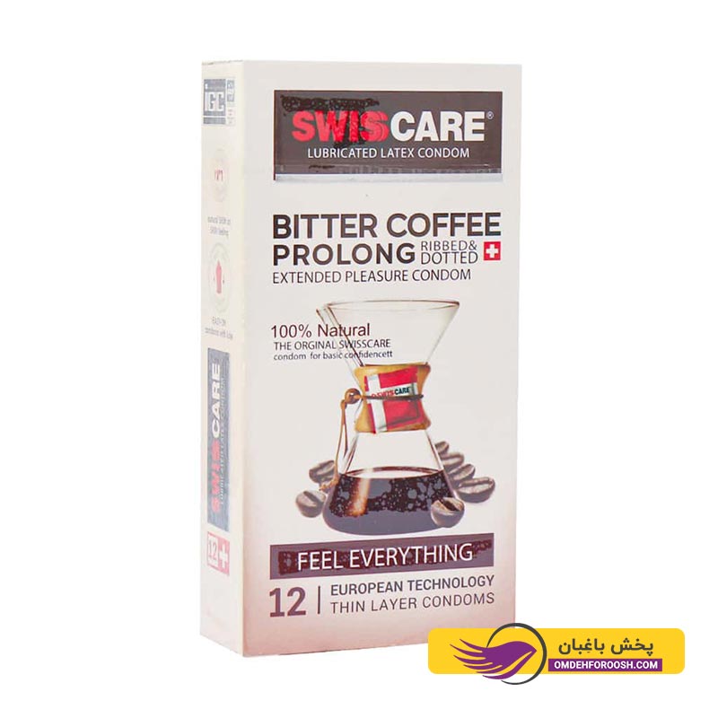 کاندوم تاخیری و خاردار قهوه تلخ سوئیس کر مدل Bitter Coffee Prolong بسته 12 عددی